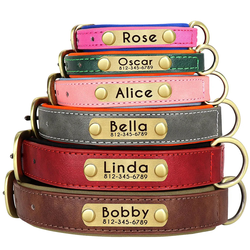 Customized Leather Dog Collar Leash Set Soft Padded Leather Collar For