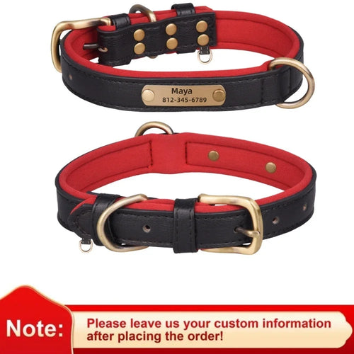 Customized Leather Dog Collar Leash Soft Padded Leather Collar For