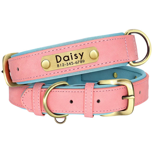 Customized Leather Dog Collar Leash Set Soft Padded Leather Collar For