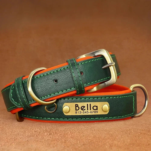 Customized Leather Dog Collar Leash Soft Padded Leather Collar For