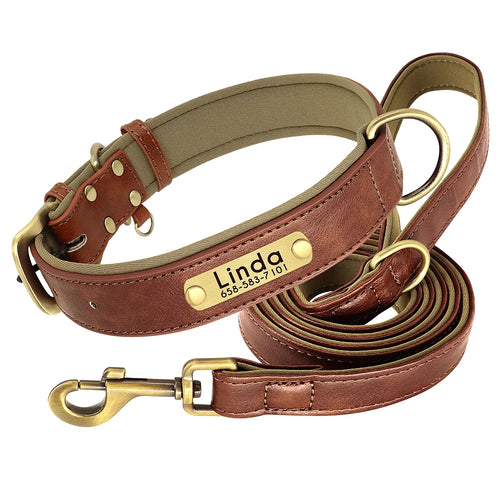 Customized Leather Dog Collar Leash Set Soft Padded Leather Collar For