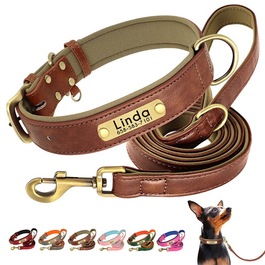 Customized Leather Dog Collar Leash Set Soft Padded Leather Collar For