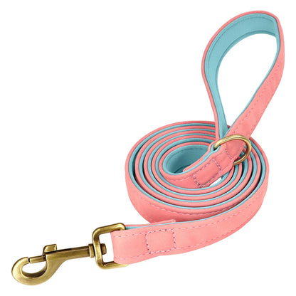 Customized Leather Dog Collar Leash Set Soft Padded Leather Collar For