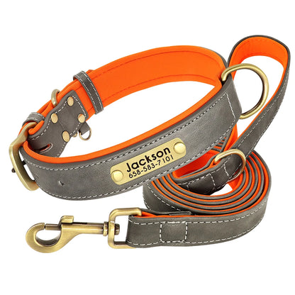 Customized Leather Dog Collar Leash Set Soft Padded Leather Collar For