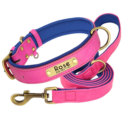 Customized Leather Dog Collar Leash Set Soft Padded Leather Collar For