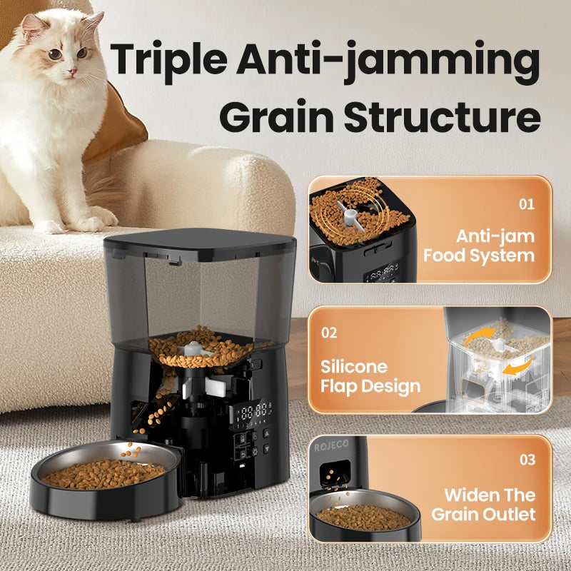 Automatic Cat Feeder Pet Smart Cat Food Kibble Dispenser Button