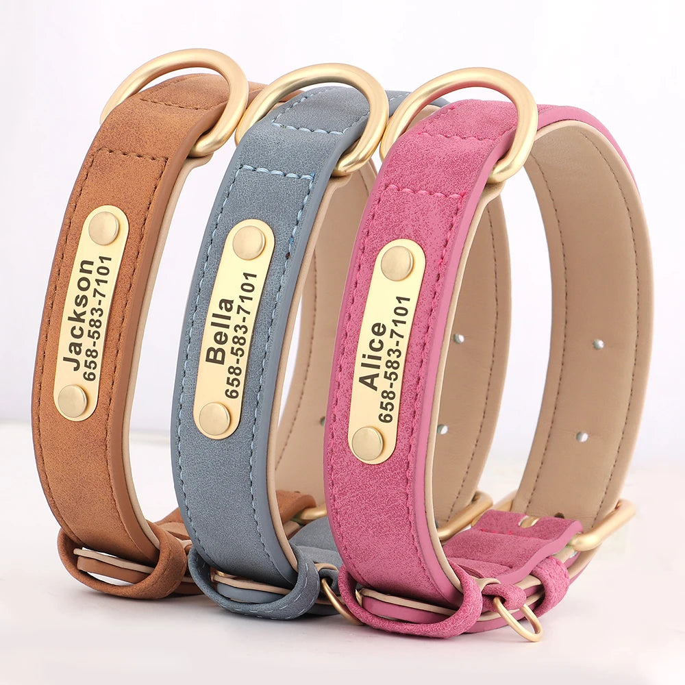 Personalized Dog Collar Custom Engraved PU Leather Dog Collars Free