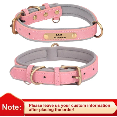 Customized Leather Dog Collar Leash Soft Padded Leather Collar For