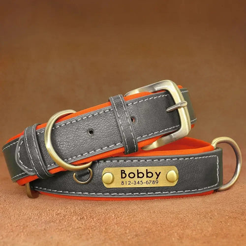 Customized Leather Dog Collar Leash Soft Padded Leather Collar For