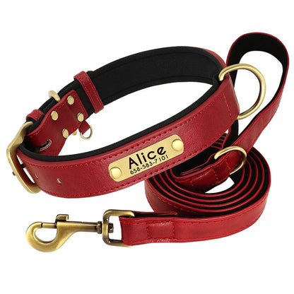 Customized Leather Dog Collar Leash Set Soft Padded Leather Collar For