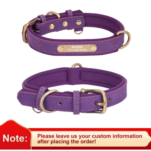 Customized Leather Dog Collar Leash Soft Padded Leather Collar For