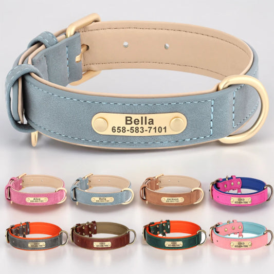 Personalized Dog Collar Custom Engraved PU Leather Dog Collars Free