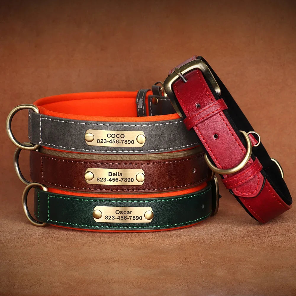 Customized Leather Dog Collar Leash Soft Padded Leather Collar For