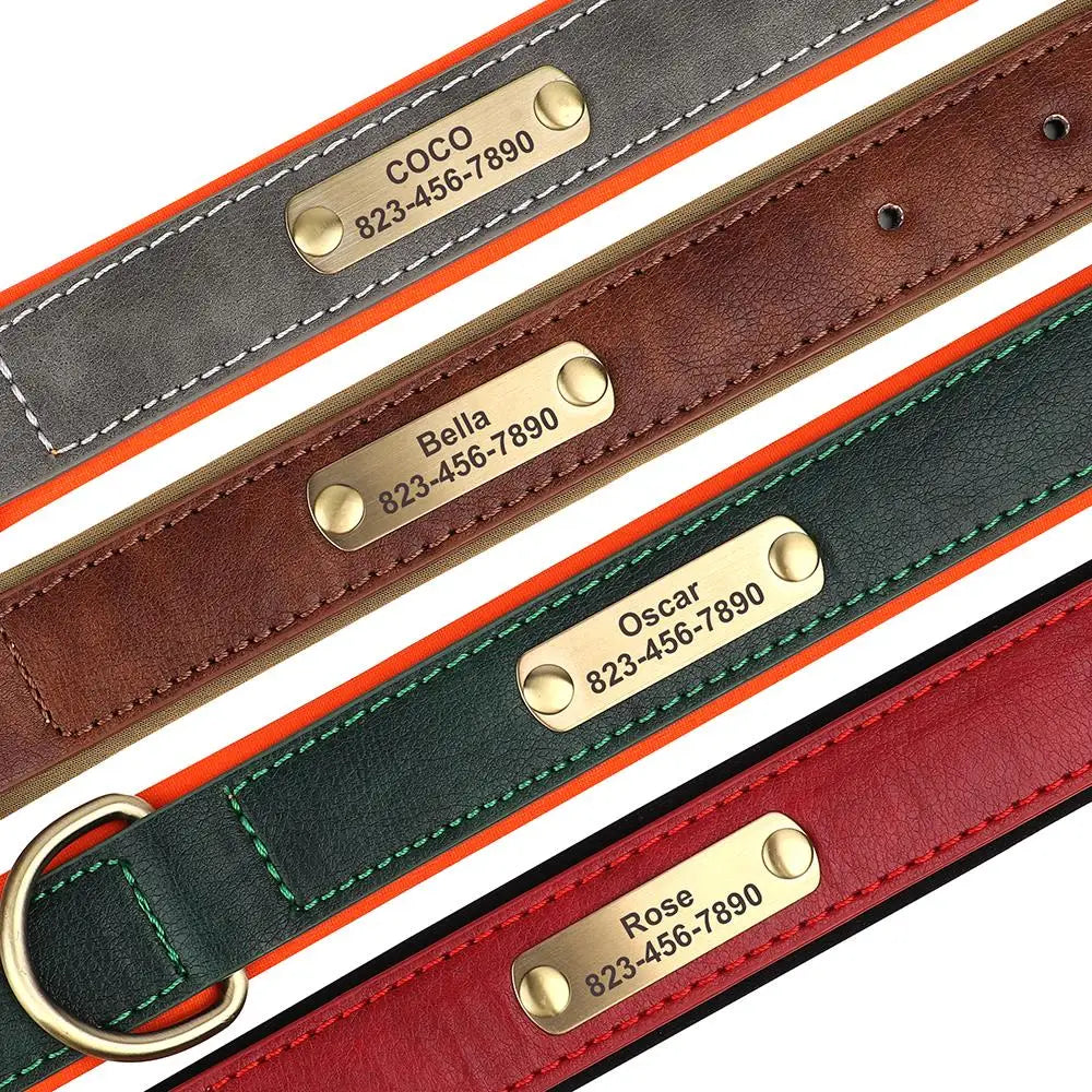 Personalized Dog Collar Custom Engraved PU Leather Dog Collars Free