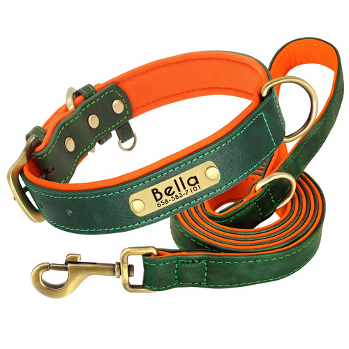 Customized Leather Dog Collar Leash Set Soft Padded Leather Collar For