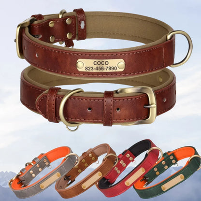 Customized Leather Dog Collar Leash Soft Padded Leather Collar For