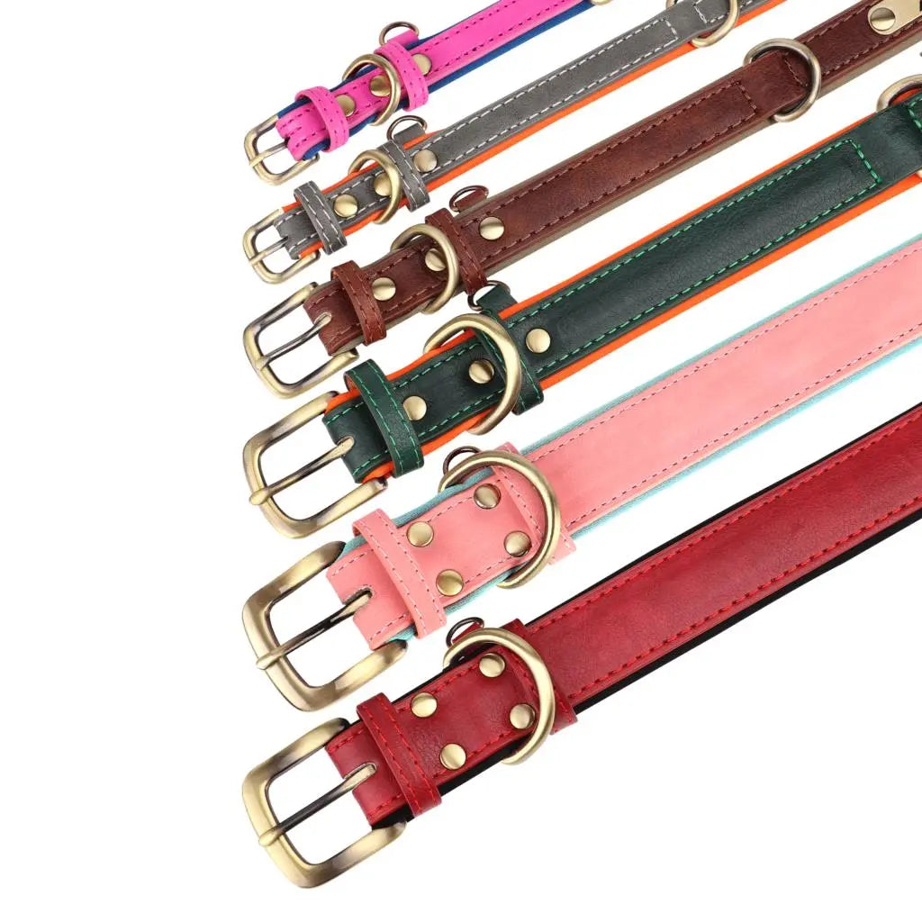 Customized Leather Dog Collar Leash Set Soft Padded Leather Collar For