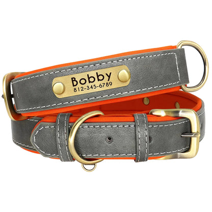 Customized Leather Dog Collar Leash Set Soft Padded Leather Collar For