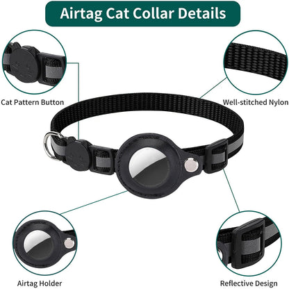 Cat AirTag Holder Collar Breakaway Reflective Strips Adjustable Kitten