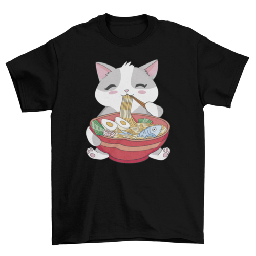 Cat animal eating ramen t-shirt